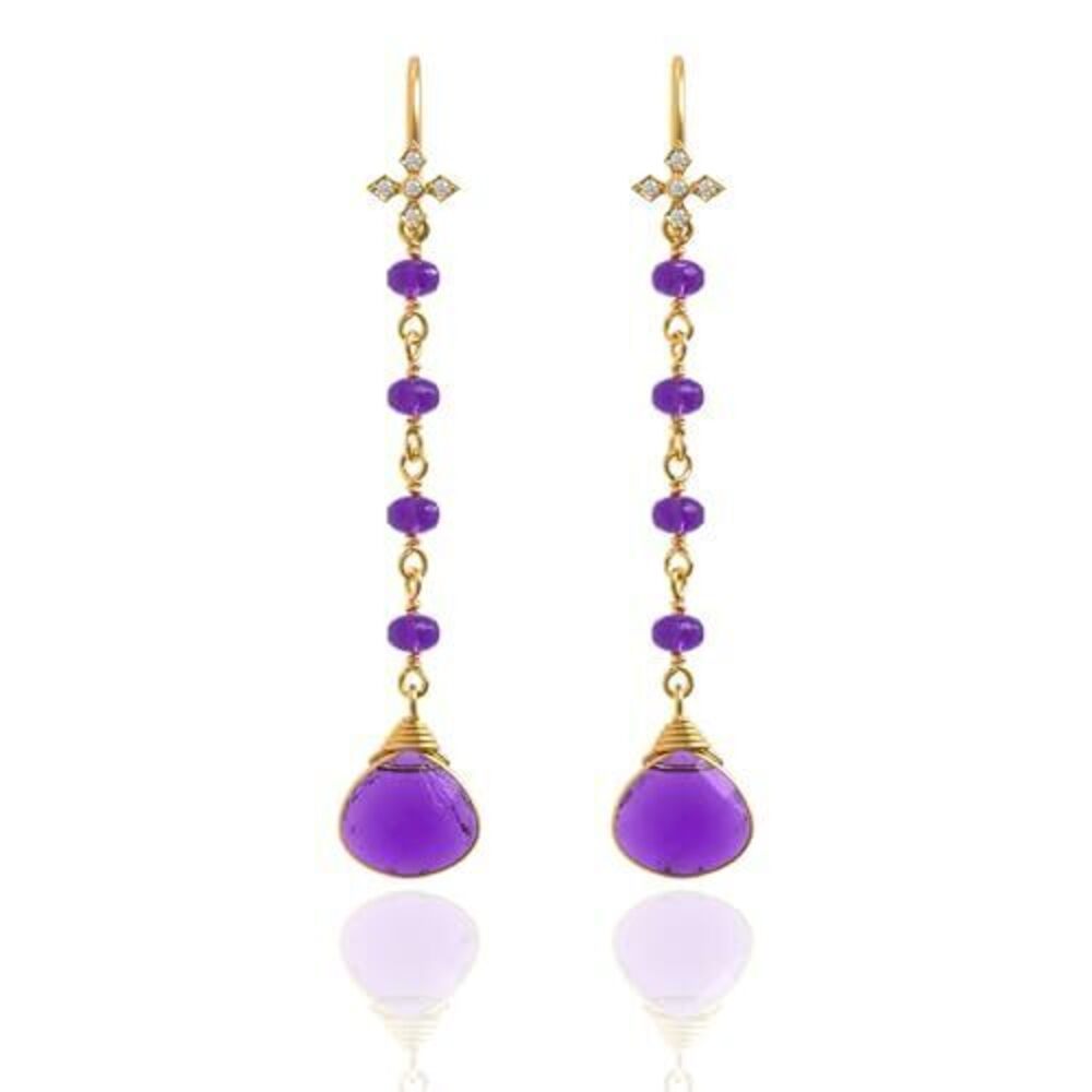 3091 Amethyst Earrings in Heart Long Dangle Shape - 18K Gold Vermeil